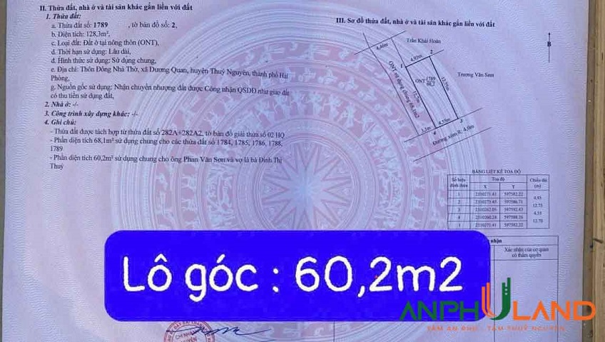 Chuyển nhượng 2 siêu phẩm lô góc phường Thủy Nguyên ( xã Dương Quan), TP Hải Phòng